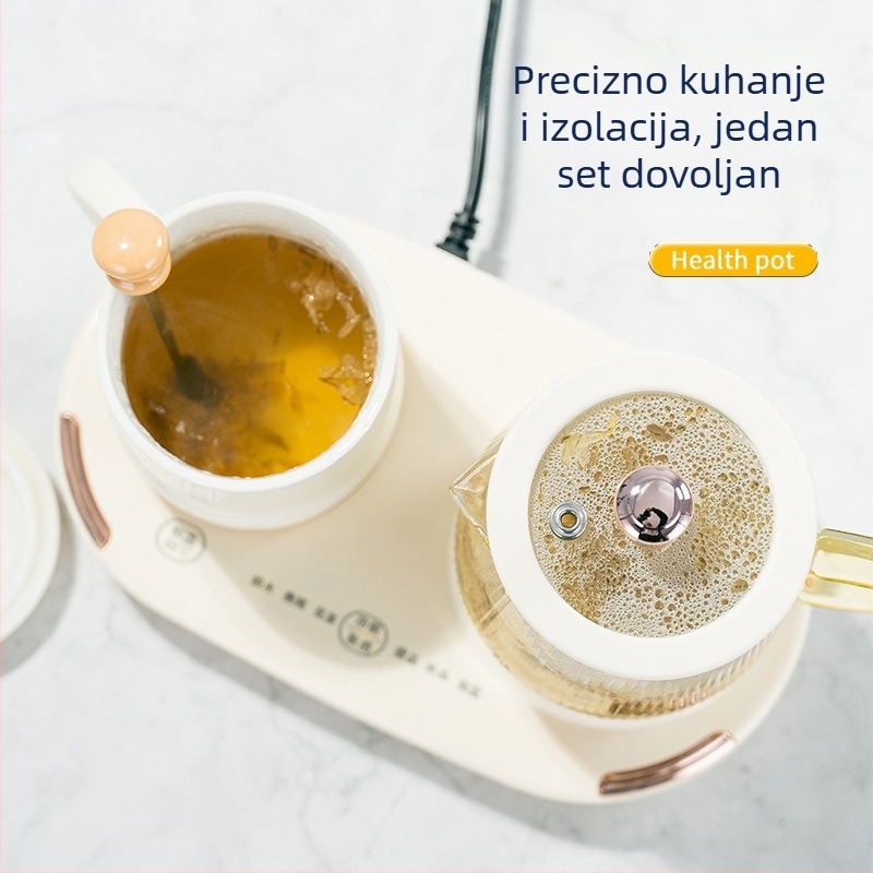 Zdravstvena posuda s integriranim kuhanjem i infuzijom čaja, stakleno tijelo 600 ml, dodirno upravljanje, kutija za poklon