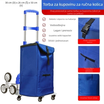 Kockasta vodootporna torba za skladištenje za kolica za kupovinu, namijenjena penjanju uz stepenice; kompaktna torba izrađena od 600D Oxford platna.