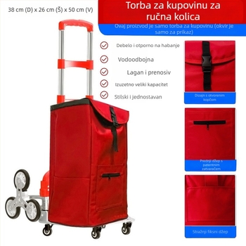 Kockasta vodootporna torba za skladištenje za kolica za kupovinu, namijenjena penjanju uz stepenice; kompaktna torba izrađena od 600D Oxford platna.