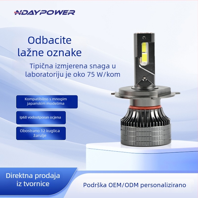 LED automobilska glavna svjetla, 85W, 7500LM, IP68, aluminijska legura, dvostruka bakrena cijev, integrirana visoka i niska snop, kompatibilno s H7/H4, 12V