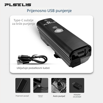 PLSELIS ultra-lagano prednje svjetlo za bicikl s Type-C punjenjem, vodootporno