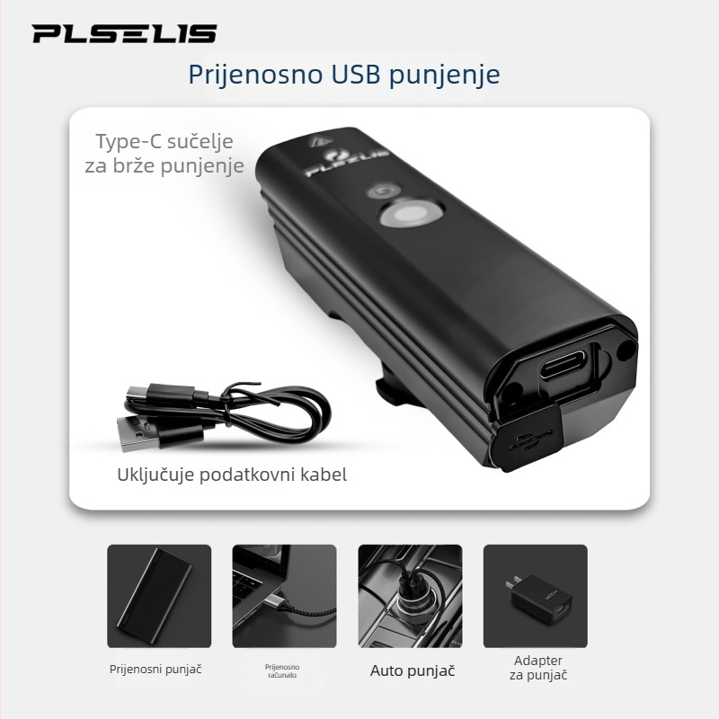 PLSELIS ultra-lagano prednje svjetlo za bicikl s Type-C punjenjem, vodootporno