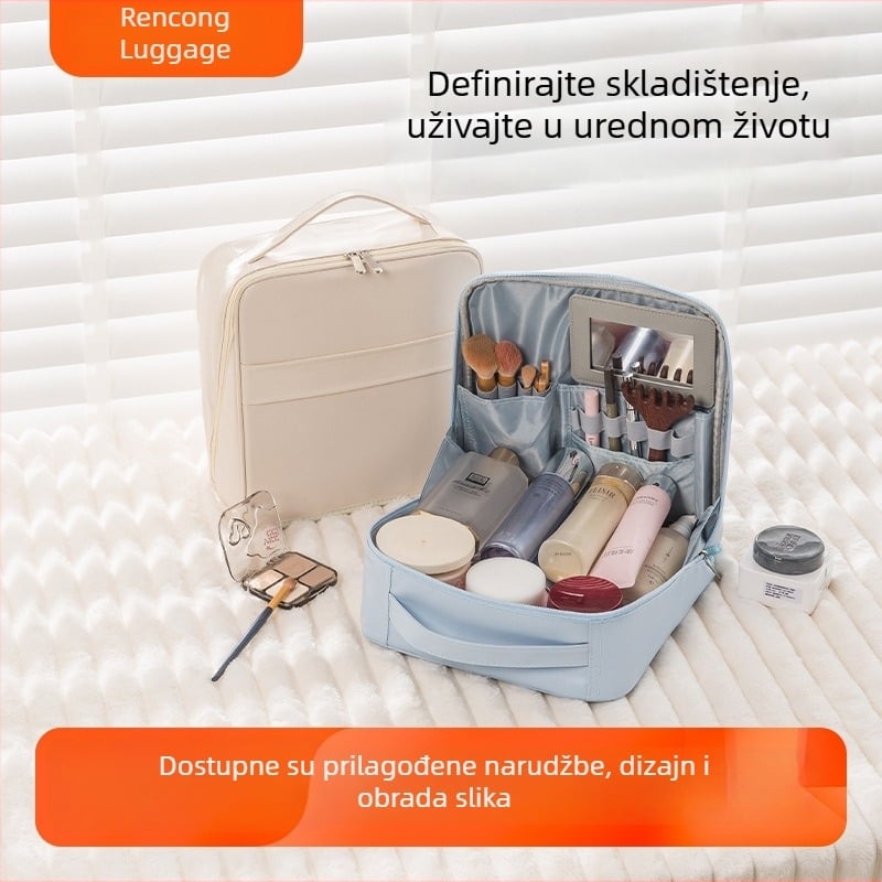 Minimalistička kozmetička torbica velikog kapaciteta, jednobojna, prenosiva, s višestrukim odjeljcima za izlete