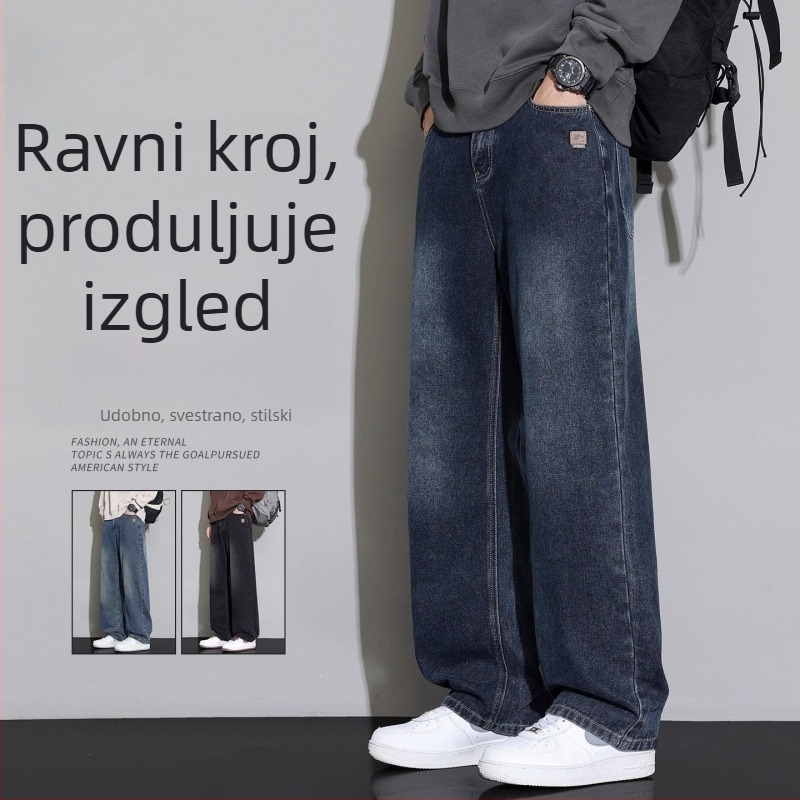 Muške traperice s flis podstavom, retro stil, slobodan kroj, ravne nogavice, 2025 jesen-zima