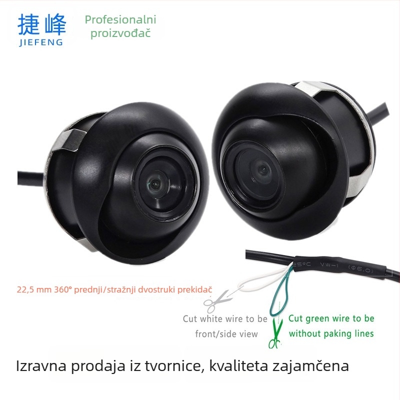 360° panoramska kamera za pomoć pri parkiranju autom s integriranim kabelom, HD noćni pogled, prednji i stražnji pogled
