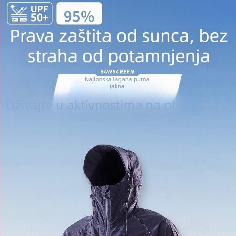 Unisex jakna s kapuljačom i UV zaštitom UPF100+, lagana najlonska jakna za ljeto, vanjske aktivnosti, Ice Silk završetak