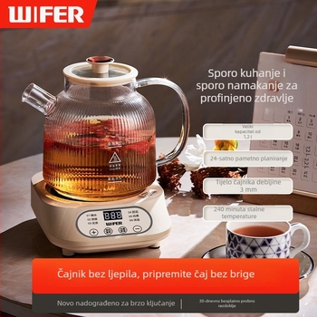 Potpuno stakleni čajnik za kuhanje i infuziju čaja, 1 L, digitalni termostat, 220 V, 400–500 W, odvojivi poklopac