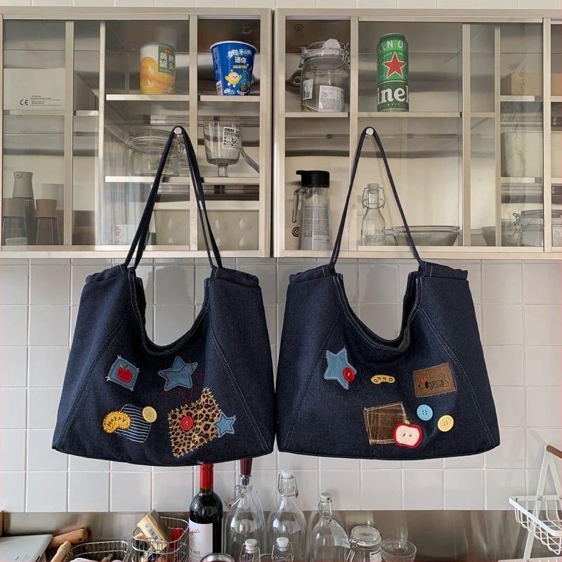 Ženska retro denim tote torba velikog kapaciteta, rameni remen, gradska svakodnevna torba za mamu