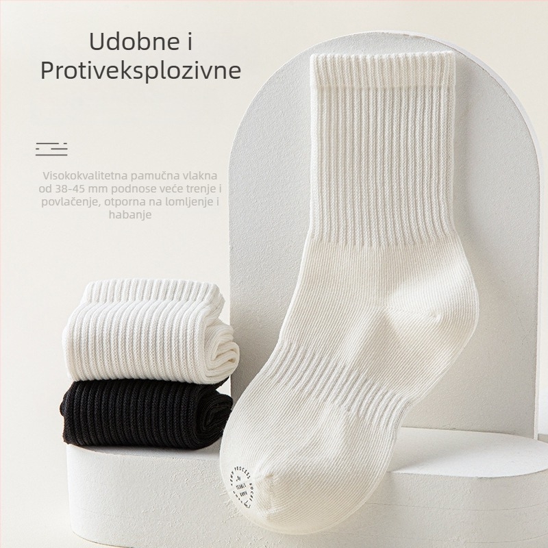 Dječje pamucne čarape srednje dužine, za proljeće i jesen, za dječake i djevojčice, prozračne, upijaju znoj, antibakterijske, bez mirisa, bez šava na prstima, crno-bijele.