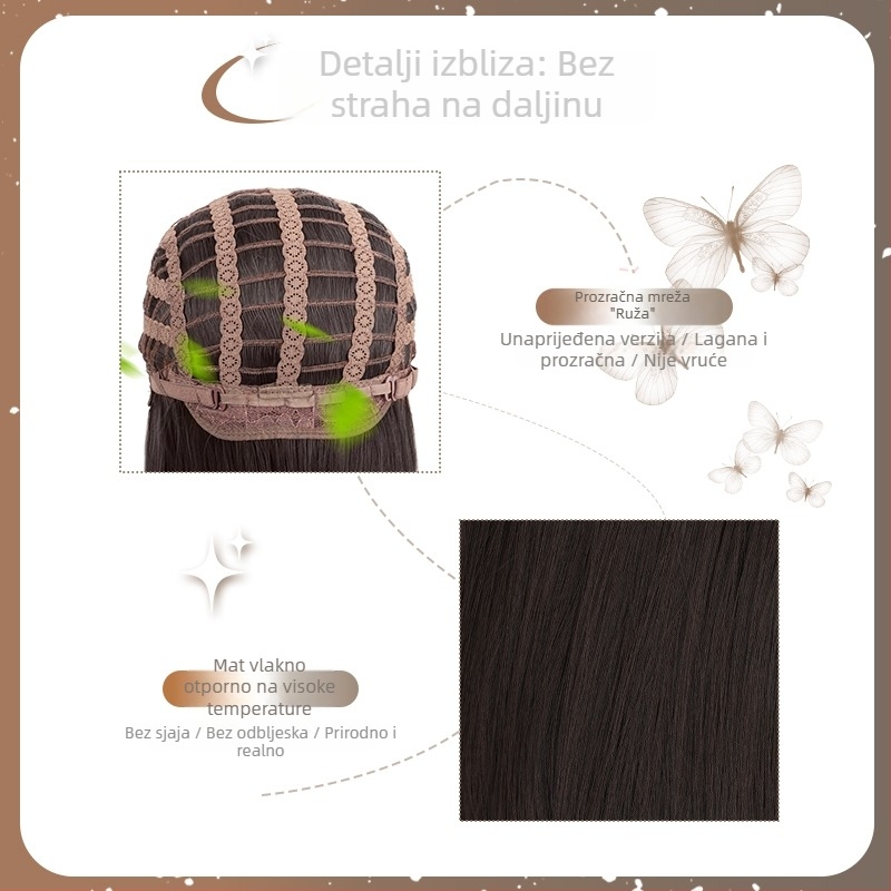 Ženska perika: crna duga ravna kosa s bangs, JK stil