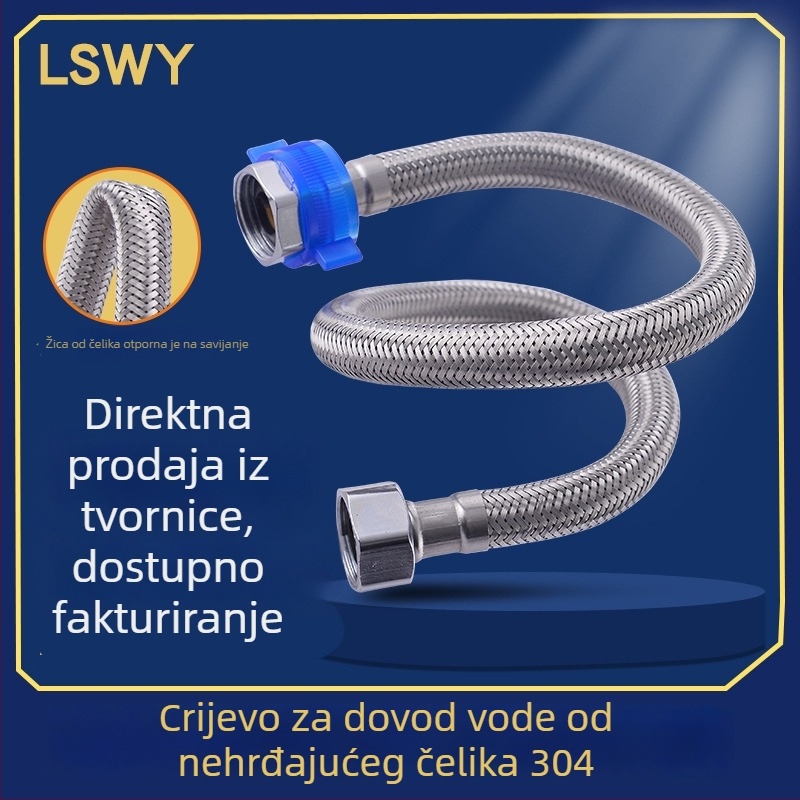 Cijev od nehrđajućeg čelika 304, opletena, s dvostrukim krajevima, visokotlačna cijev za dovod vode bojleru i zahodu