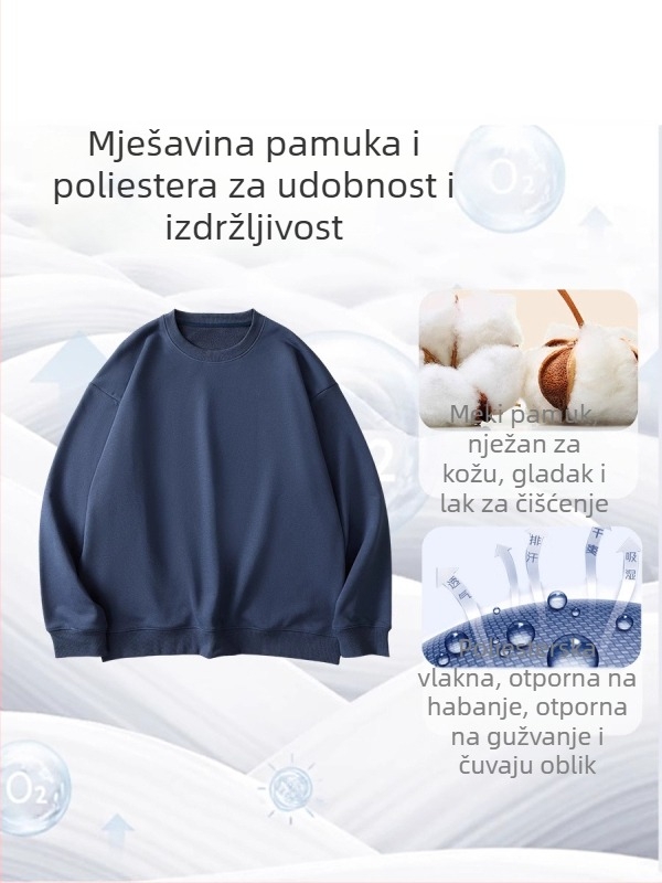 Težak terry sweatshirt 430 g, širok kroj, okrugli izrez, dugi rukav, za muškarce – jesen/zima, ležerni stil