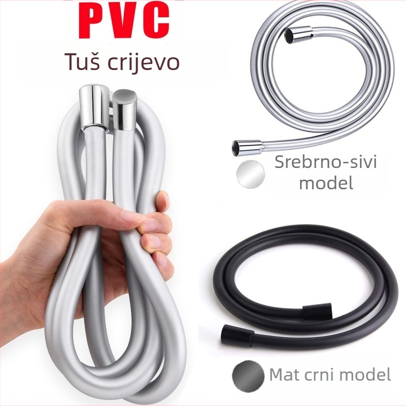 PVC tuš crijevo s crnim mat završnim premazom, nehrđajući čelik spoj, navoj