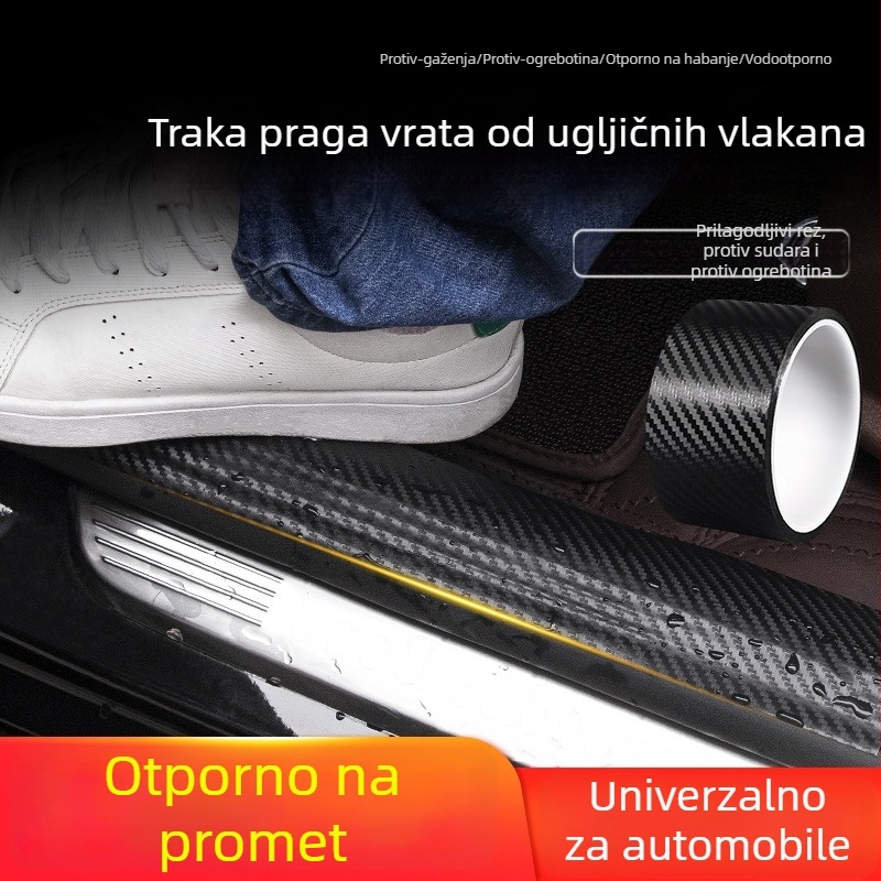 Traka za prag s teksturom karbonskih vlakana – jednostranična ljepiljiva traka za zaštitu praga automobila, univerzalna, bez ostataka, protiv sudara