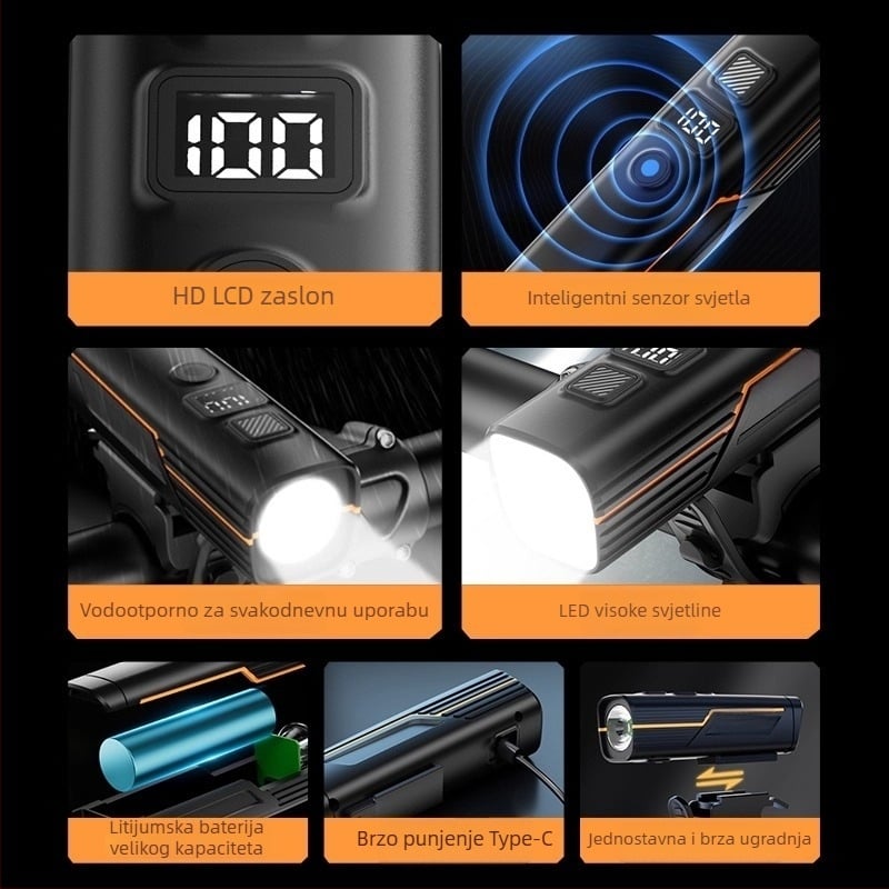 Set LED svjetala za bicikl: prednje i stražnje, vodootporno, USB-C, 1200mAh baterija, brzo otpuštanje za montažu, za noćnu vožnju