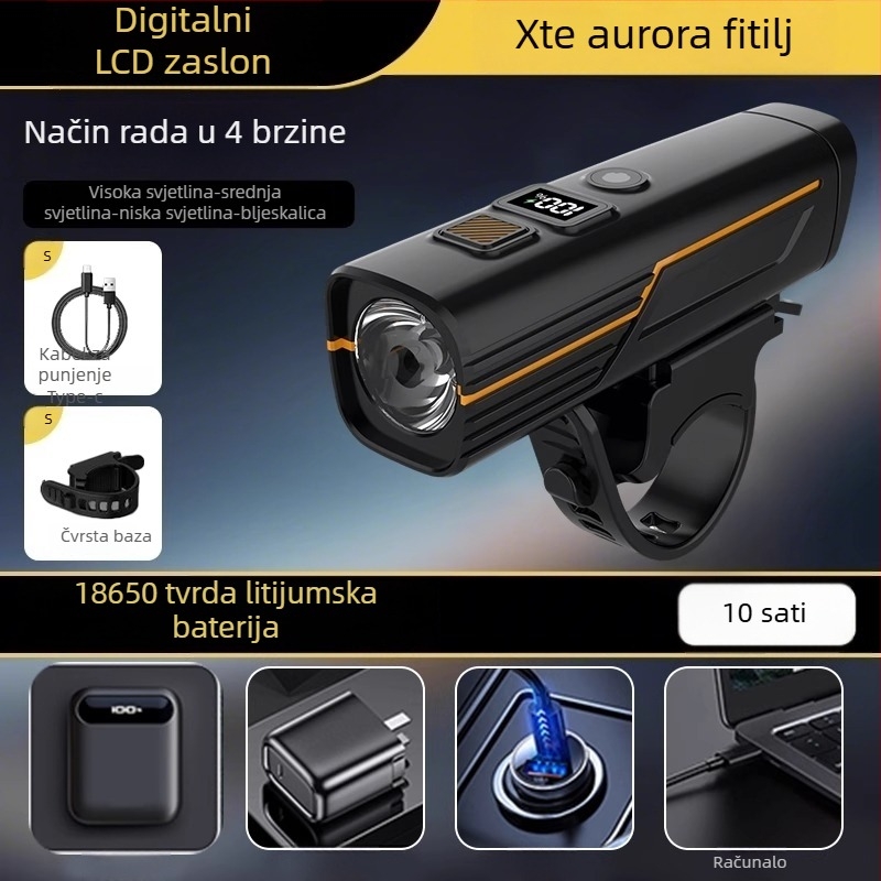Set LED svjetala za bicikl: prednje i stražnje, vodootporno, USB-C, 1200mAh baterija, brzo otpuštanje za montažu, za noćnu vožnju