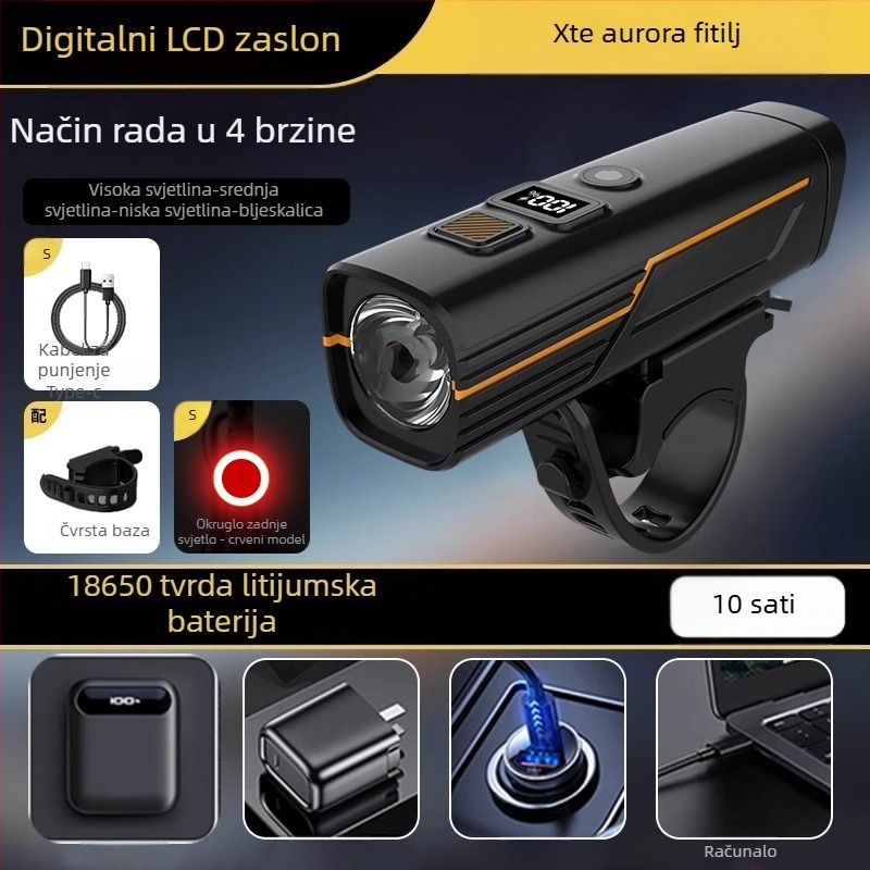 Set LED svjetala za bicikl: prednje i stražnje, vodootporno, USB-C, 1200mAh baterija, brzo otpuštanje za montažu, za noćnu vožnju