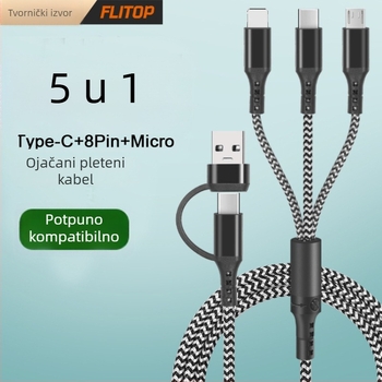 Kabel s više konektora i najlonskom opletkom: Lightning, Micro-USB i USB-C; PD brzo punjenje; duljina 1-2 m; kompatibilan s uređajima iPhone i Huawei.