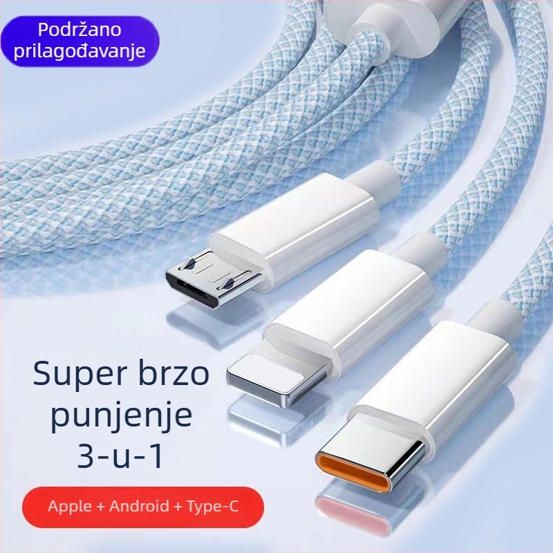 66W opleteni kabel za punjenje 3-u-1 s Lightning, USB-C i Micro USB konektorima