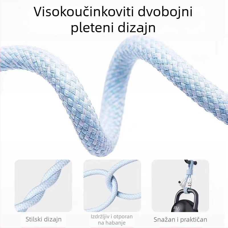 66W opleteni kabel za punjenje 3-u-1 s Lightning, USB-C i Micro USB konektorima