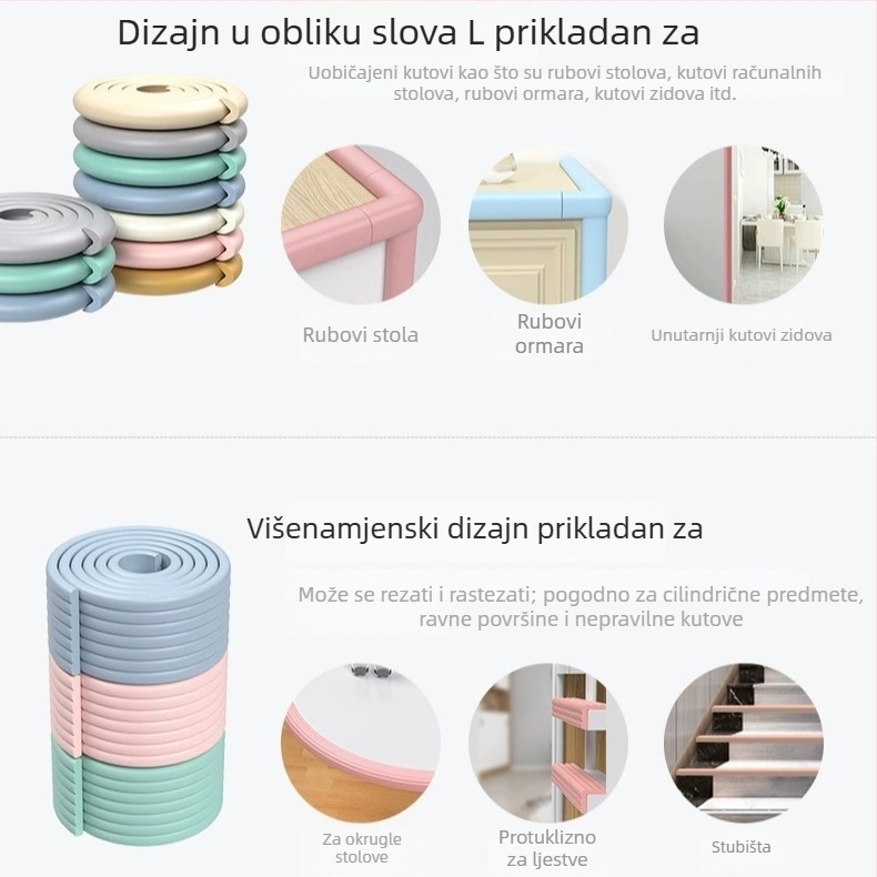 Dječji zaštitni rubovi za stolove, 2 m, prošireni i debeli, mekane zaštitne trake za djecu
