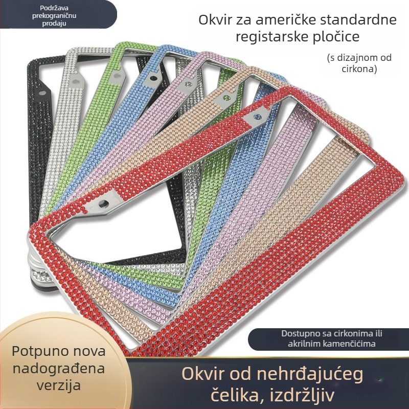 CHONGTENG US-standard dijamantni okvir za registarsku pločicu od nehrđajućeg čelika s akrilnim kristalima, veličina 31×16 cm
