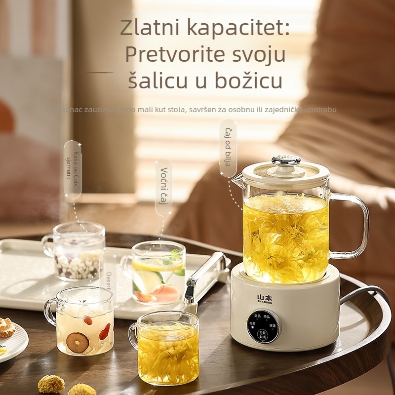 Uredska posuda za zdrav čaj s posudom, stakleni čajnik s cvjetnim čajem, zaštita od sušenja, odjeljak čaja i vode, kontrola temperature