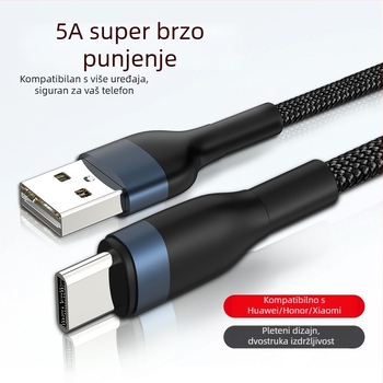 Pleteni kabel brzog punjenja s tri sučelja: Lightning, Micro USB i USB-C, kompatibilan s Apple, Huawei i Xiaomi uređajima, duljina 0.5–1 m
