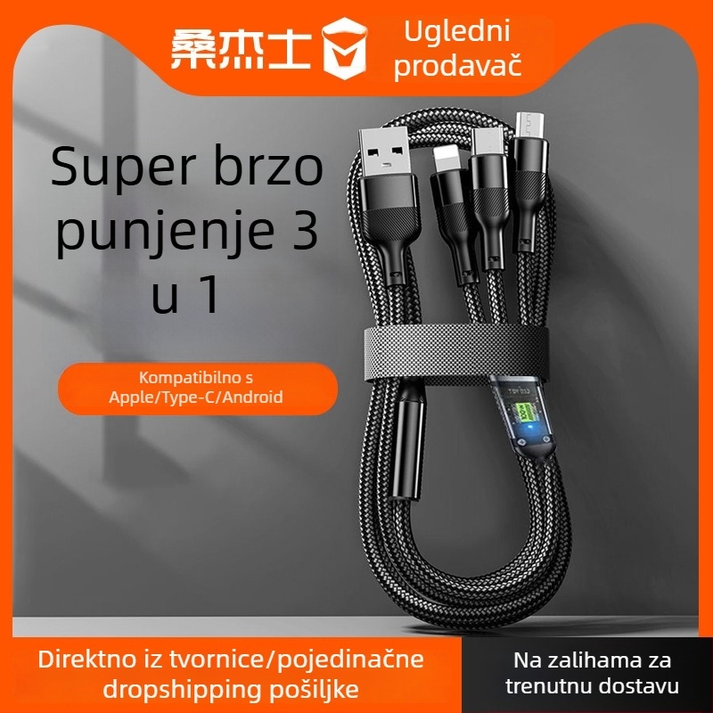 Sanjies USB-C data kabel za Apple, Huawei i Xiaomi, brzo punjenje, auto punjač, 1 na 3 Type-C Android kabel, 3-u-1