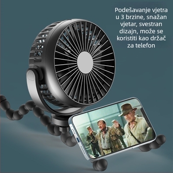 Stolni ventilator u obliku hobotnice s ugrađenom baterijom i USB napajanjem, prijenosni ručni ventilator s držačem za telefon
