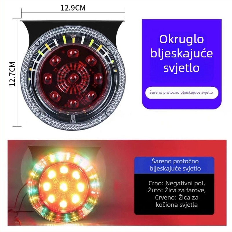 LED stražnja svjetla za velike kamione i prikolice, 24V, vodootporna, visoka svjetlina, dinamično šareno treptanje, upozorenje na sudar, stražnja maglenka