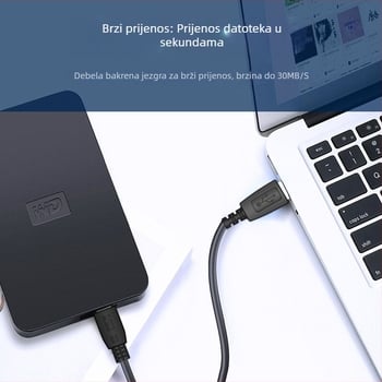 1 m USB kabel s produženom glavom, V3 priključkom – debeli kabel za punjenje za starije Android uređaje i MP3 playere