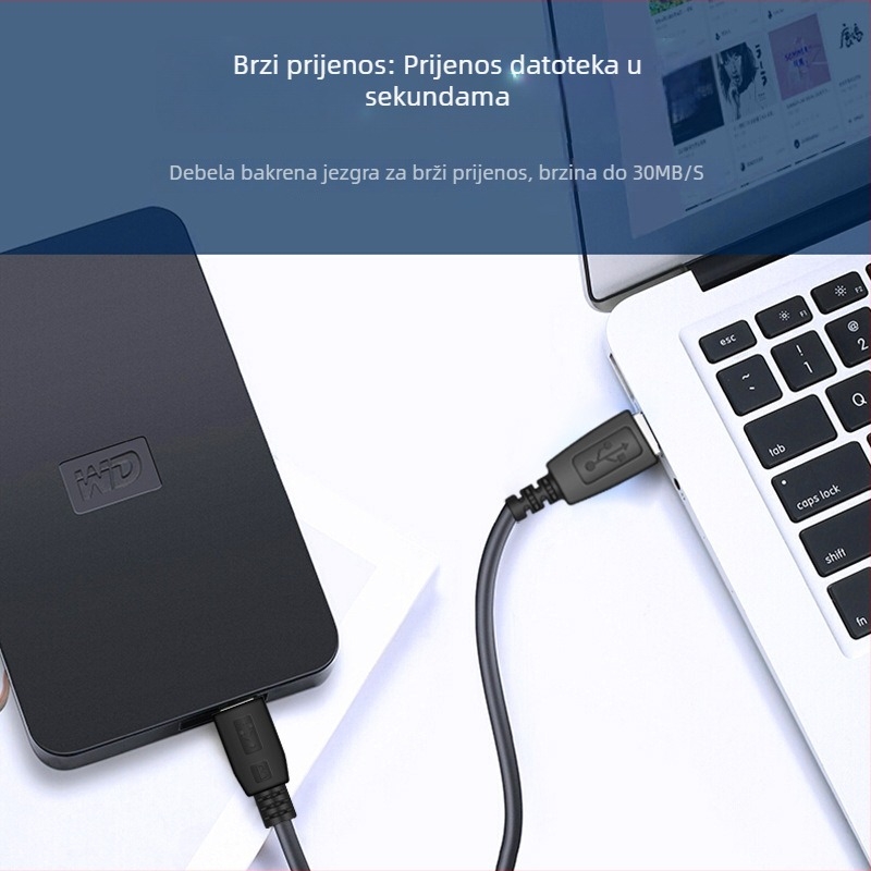 1 m USB kabel s produženom glavom, V3 priključkom – debeli kabel za punjenje za starije Android uređaje i MP3 playere