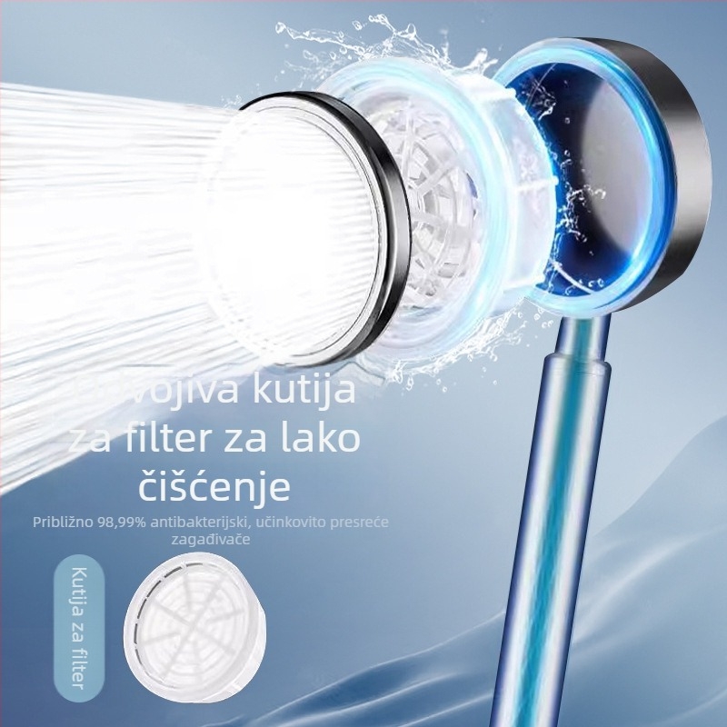 Nehrđajući čelična tuš glava s filtrom, odvojiva i periva, potpuno metalna, s brušenim završetkom