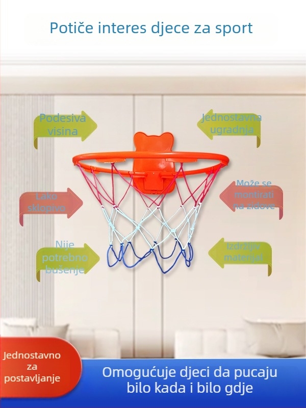 Sklopiva zidna košarkaška obruč za unutarnju uporabu, bez bušenja, s prostorom za pohranu