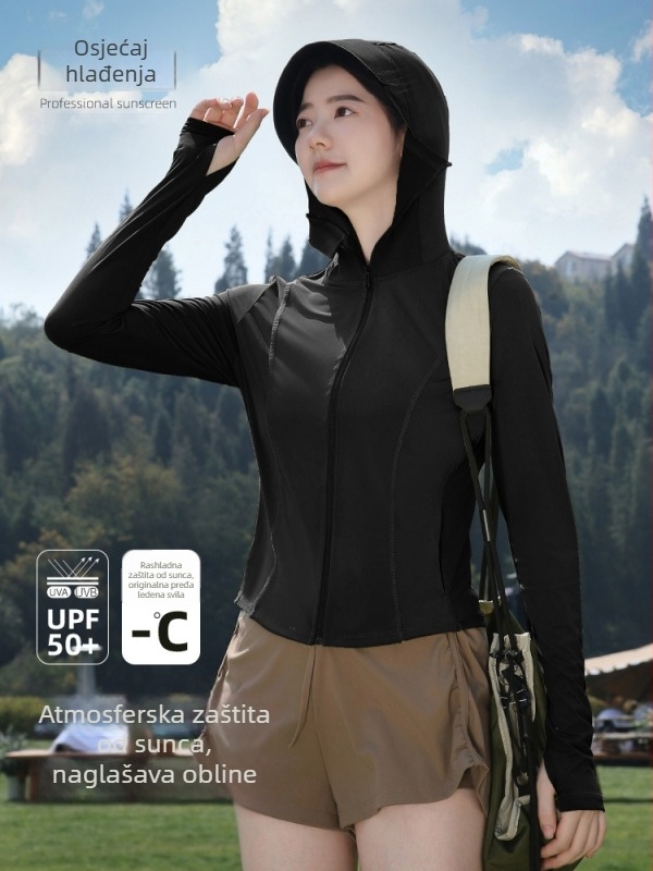 Ženska ljetna UV zaštita s kapuljačom, lagana i prozračna jakna od Ice Silk materijala