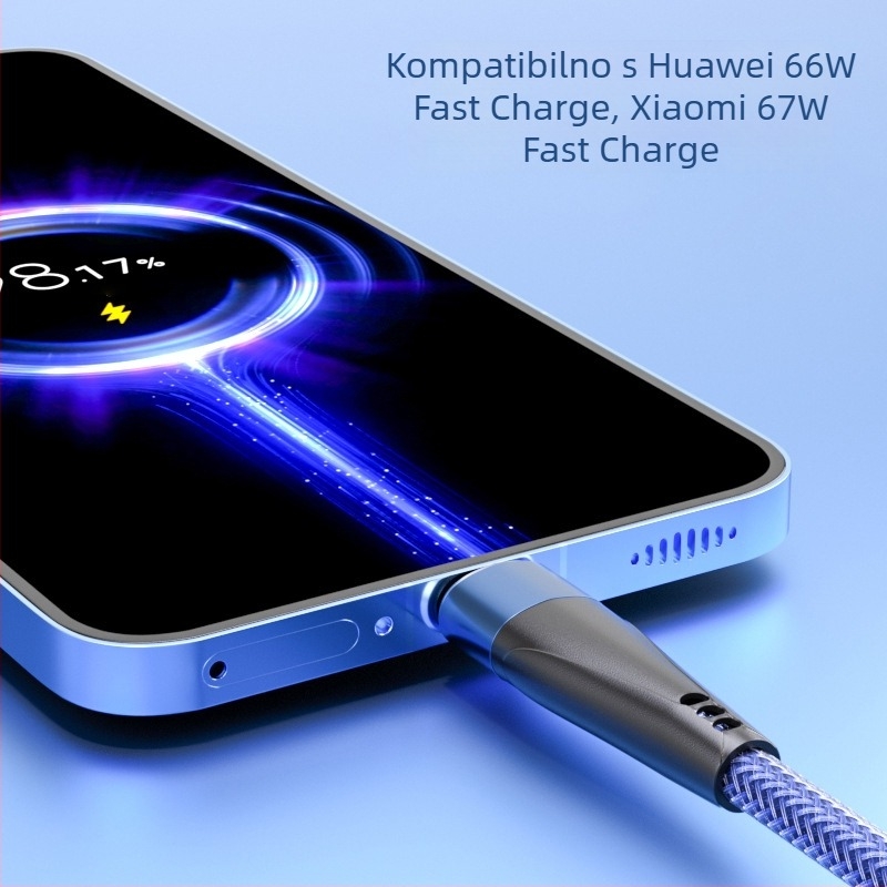 Pleteni prošireni auto kabel za brzo punjenje s USB-C, Lightning i Micro-USB priključcima, duljine 1–2 m, kompatibilan s Huawei brzim punjenjem i Apple Type-C uređajima
