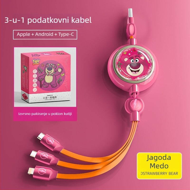 3-u-1 kabel za podatke s brzo punjenje za Huawei, Android, Apple i vivo uređaje, s Lightning, Micro USB i USB-C konektorima