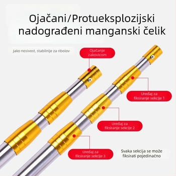 Nehrđajući čelični teleskopski štap za podberak, 3–4 m, čvrst