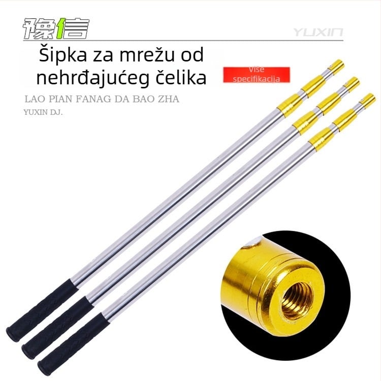Štap za mrežu od nehrđajućeg čelika, teleskopski, s podesivom ručkom i torbom za mrežu