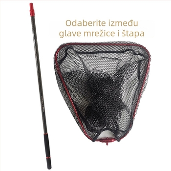 Karbonska teleskopna štap za mrežu za lov ribe, s prstenom od aluminijske legure i gumastim džepom mreže – ultra lagana, ultra čvrsta, velika mreža – kompletan set