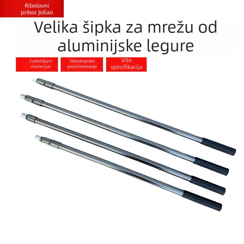 Veliki aluminijski štap za mrežu za ribolov, debeli, izuzetno čvrst, teleskopski s blokadom, ribolovna oprema