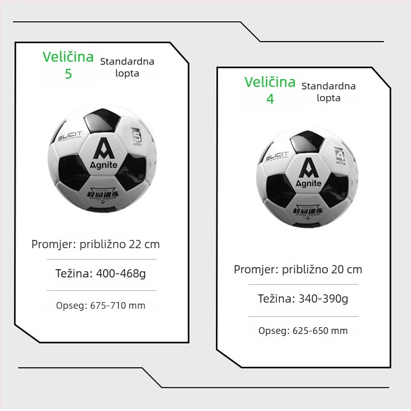 Angnette F1203 nogometna lopta veličine 5, šivana strojem, za učenike, djecu i odrasle, za treninge, ispite, utakmice i tjelesni odgoj