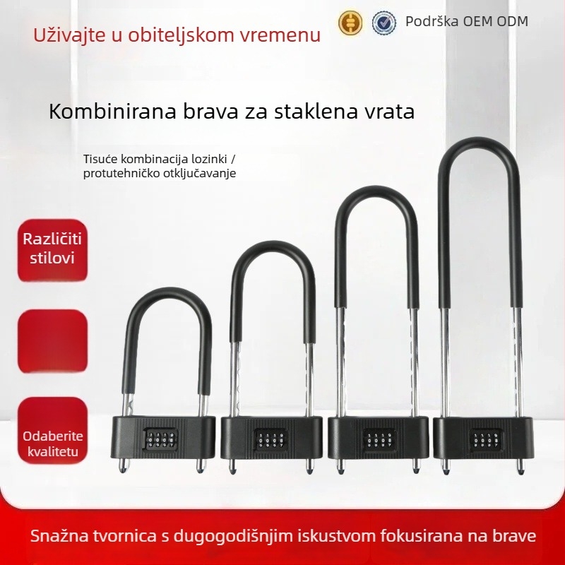 U-oblikovana brava s kodom za staklena vrata – za urede i trgovine, protiv presijecanja, provale i krađe, visoke performanse