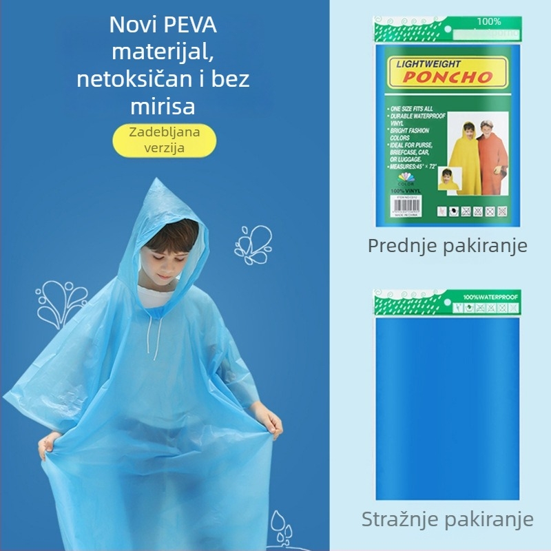 Dječji jednokratni debeli kišni pončo PEVA za putovanje