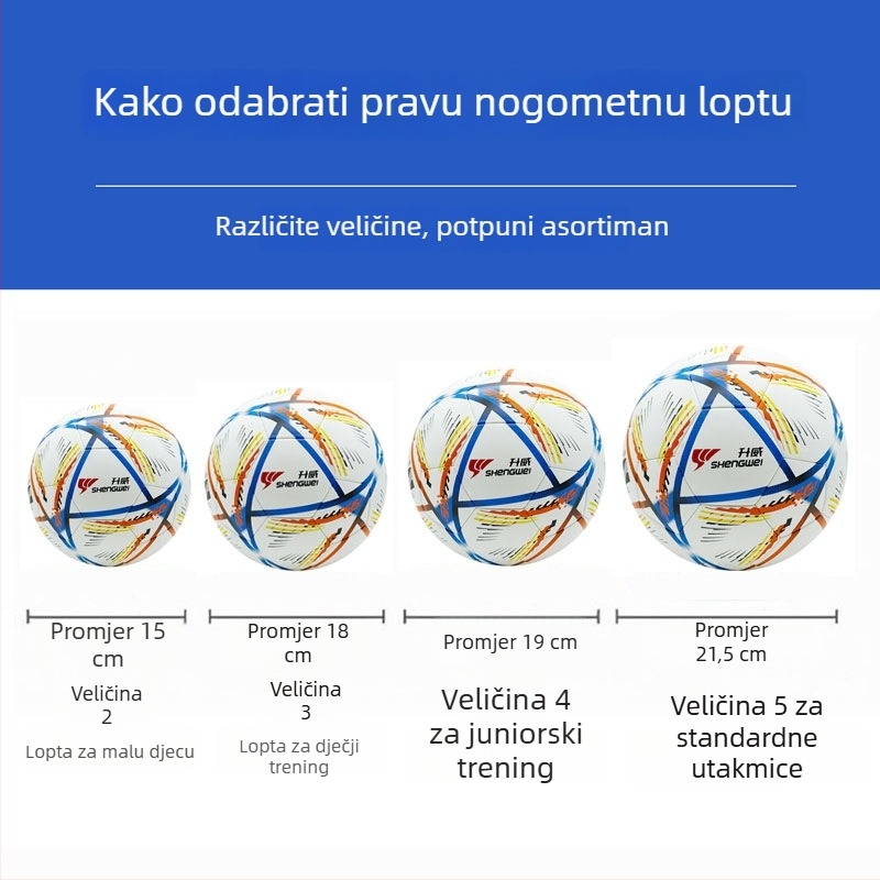Shengwei Lopta za trening i natjecanje od debele kravlje kože, za unutarnje i vanjske terene na gumom podu, nogometna lopta br. 5