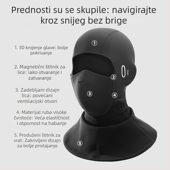 Unisex maska za skijanje za jesen-zimu, za outdoor biciklizam, s flisom iznutra i debelom konstrukcijom, otporna na vjetar i hladnoću, zaštita lica magnetskim zatvaračem
