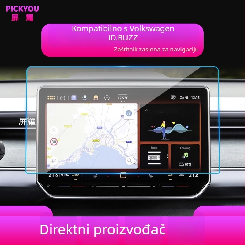 Staklena zaštita zaslona navigacijskog sustava VW ID.BUZZ (kompatibilno sa 25 modela)
