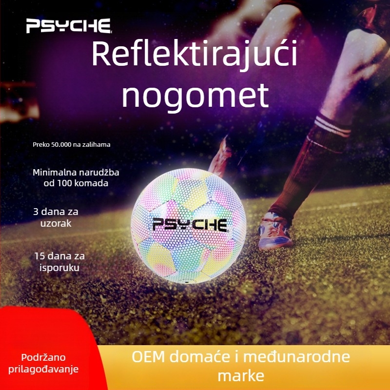 Psyche reflektirajući nogomet s noćnim sjajem, veličina 5, PU, šivano strojem, za školske treninge