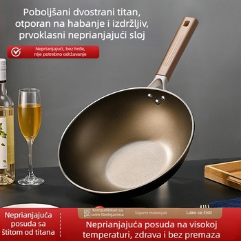 Wok s titanijskim premazom, neprijanjajući, ravno dno, pogodan za plinske i indukcijske ploče